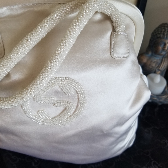 Huge sale! Rare Vint Gucci Tom Ford era cream satin silk beaded top handle bag - Picture 5 of 16